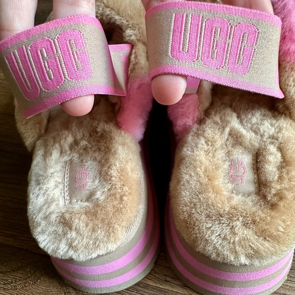 UGG DISCO SLIDE CHESTNUT PINK ROSE COMBO SLIPPERS SIZE 6 WOMEN’S - Picture 8 of 10